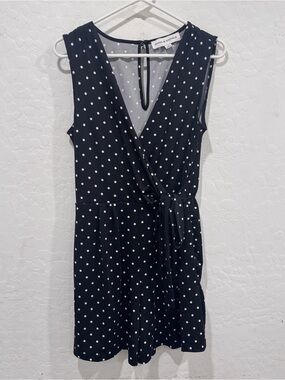 Emma & Michele Black White Polka Dot Sleeveless Wrap Romper Womens Medium
